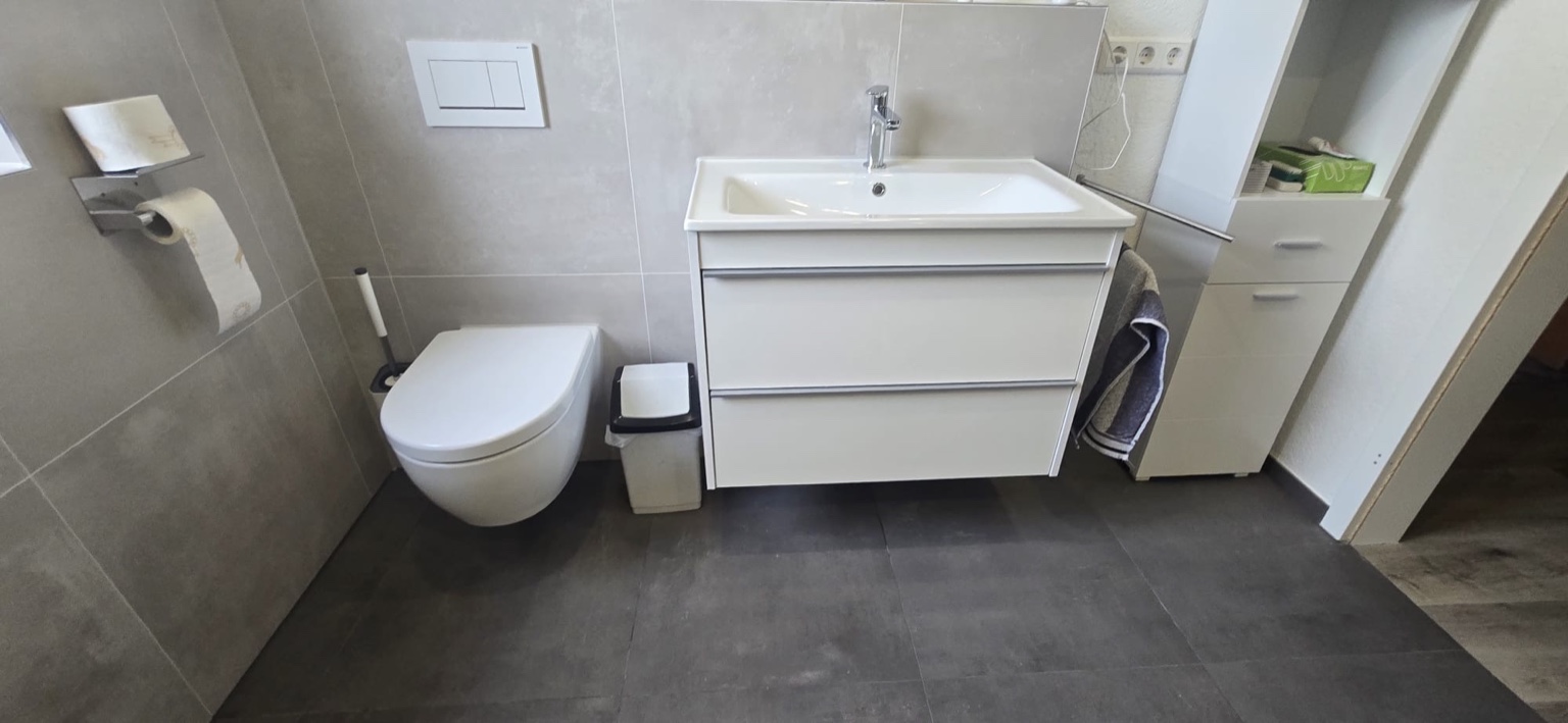 WC und Waschtisch montiert – Sanitärarbeiten